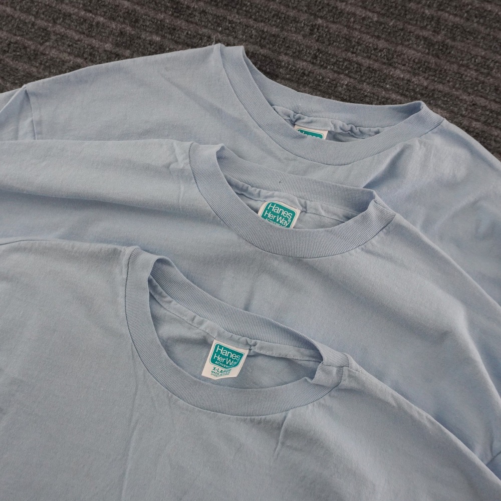 Vintage 90s Hanes Her Way T-Shirt XL Blank Single Stitch Blue Pocket Tee 3 Pack